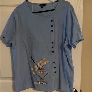Cato Sky Blue Blouse with Dragonfly Design